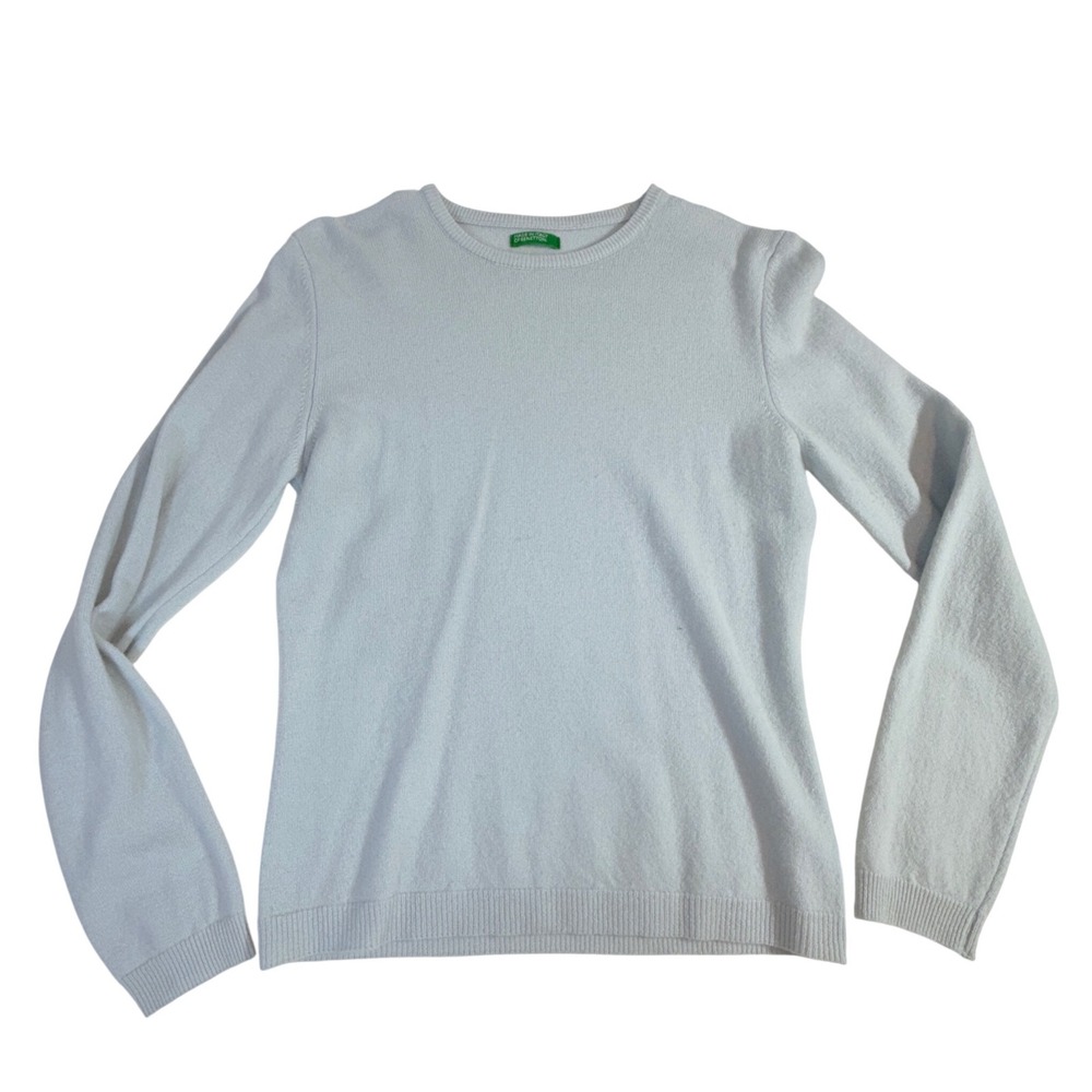 Vintage Benetton Pure New Wool Sweater Size S Light Blue Italy READ